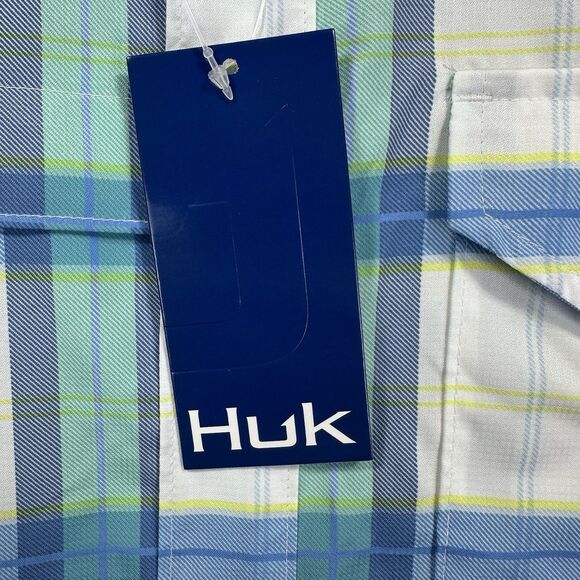NWT Huk Men’s Latitude Tide Point Short Sleeve Button Up Flannel Performance New - Picture 5 of 15